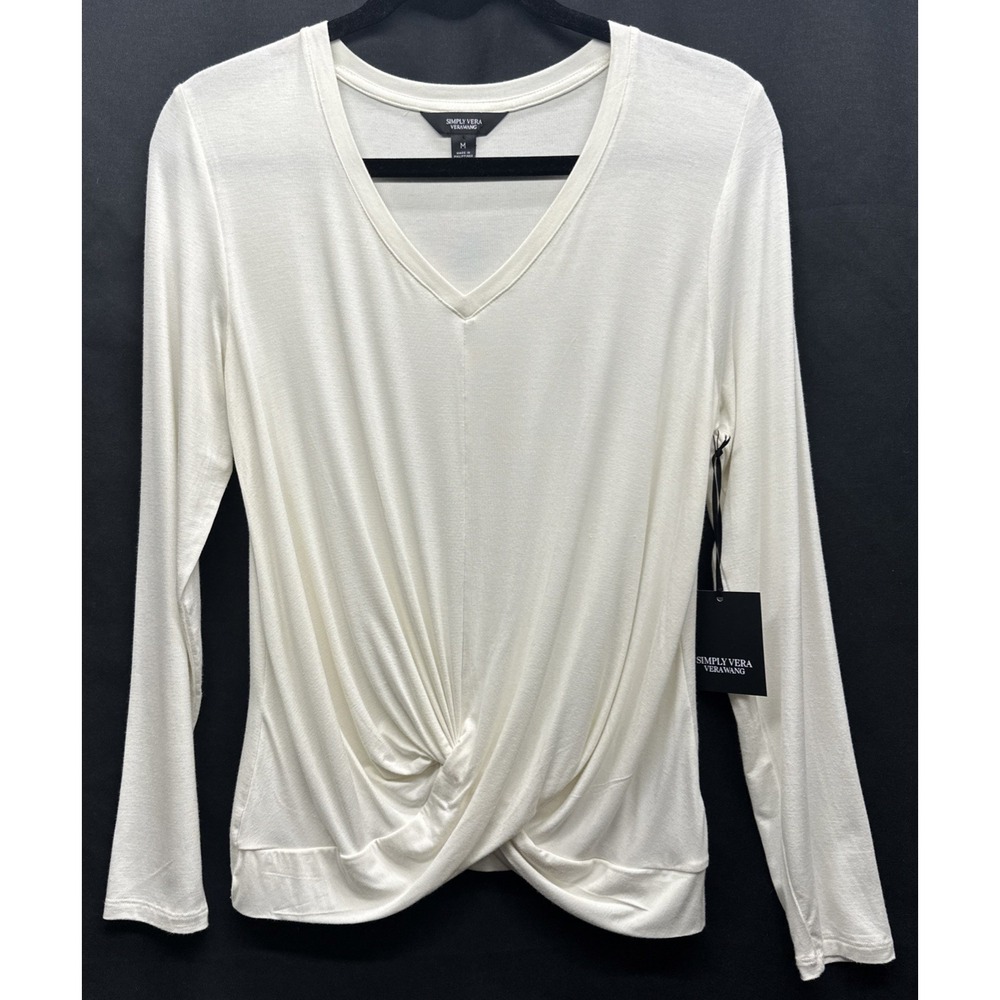 Simply Vera Vera Wang Medium Twist Front Long Sleeve Top Blouse Ivory Cream